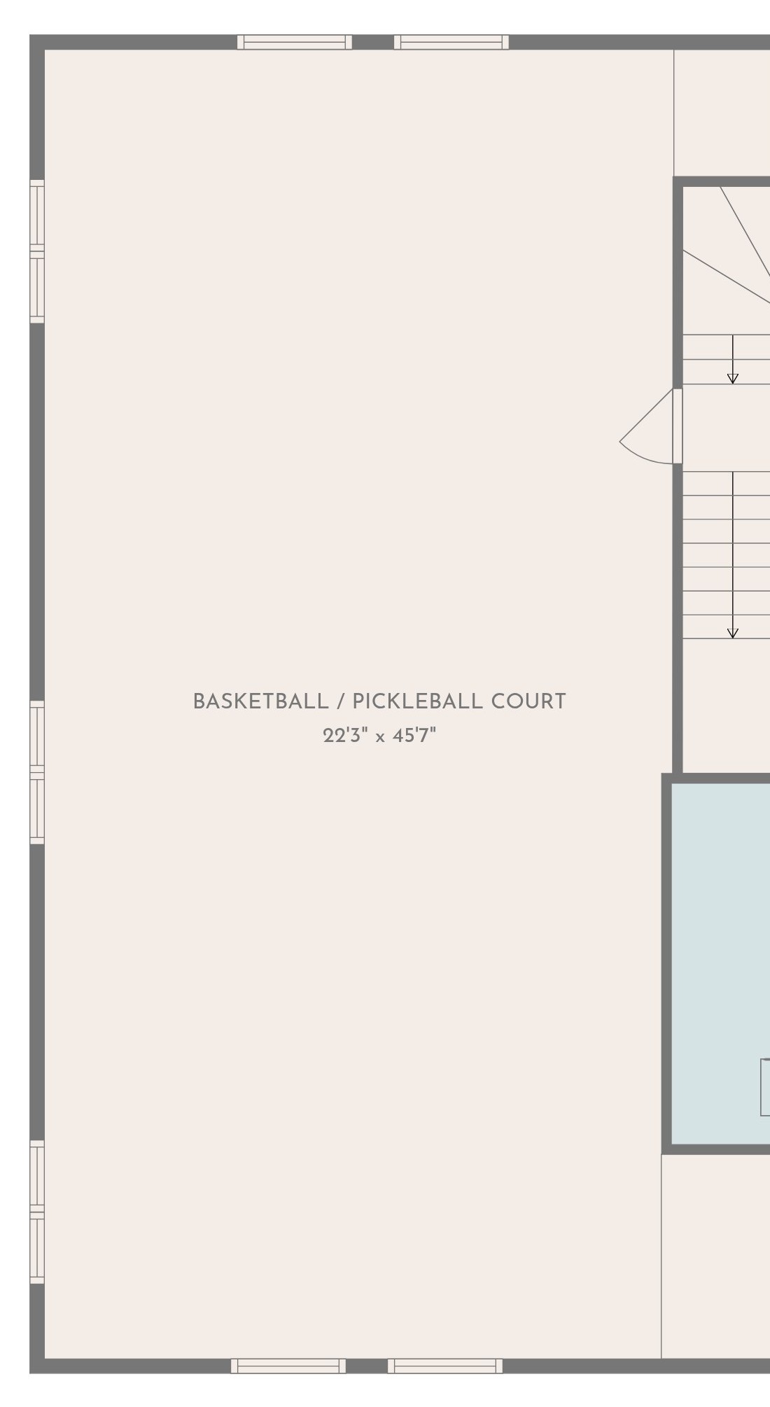Basketball/Pickleball Court plan — above the garage