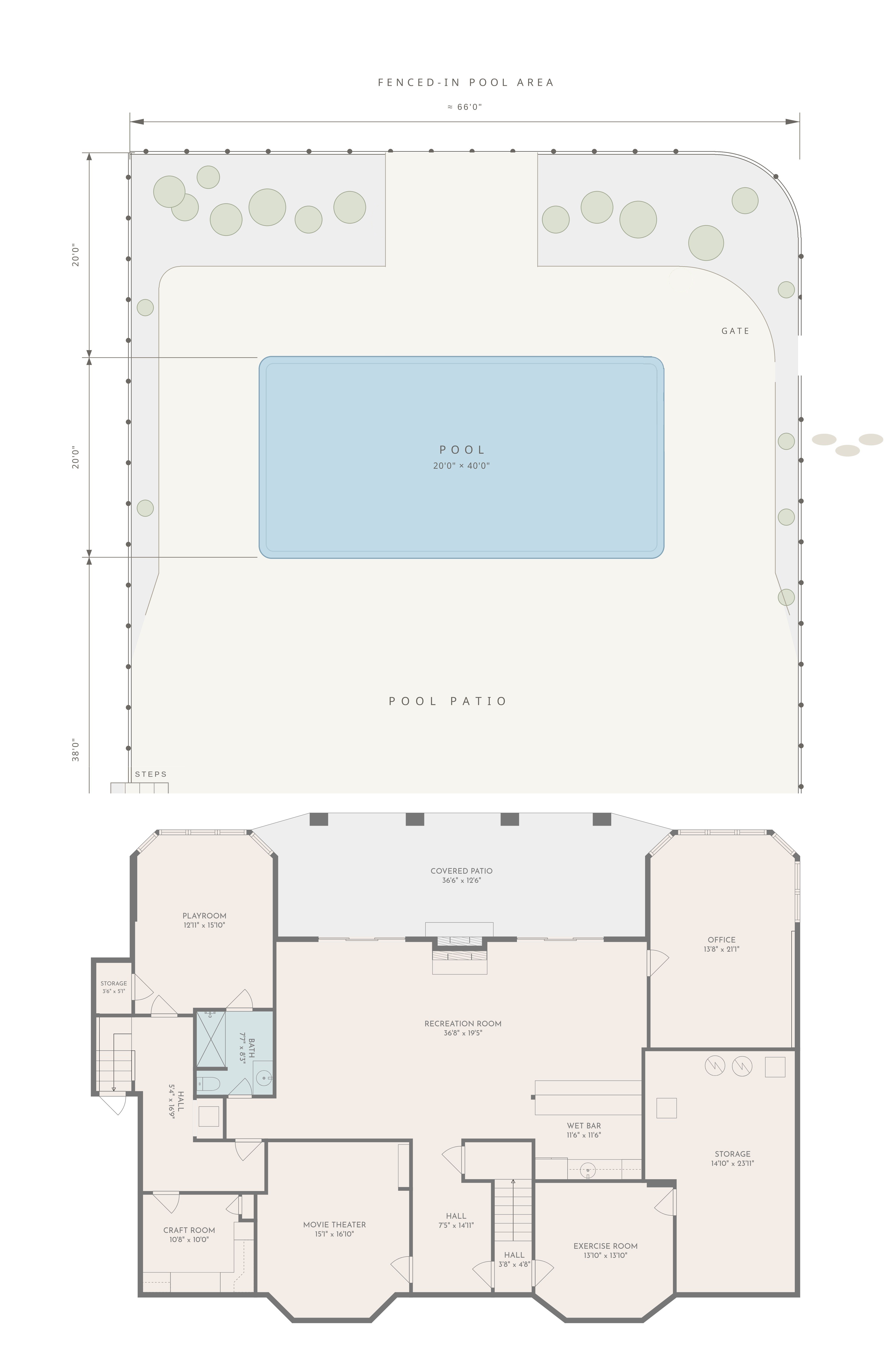Lower level and pool area plan